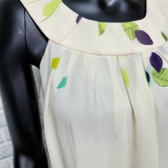 ADRIANNA PAPELL Womens 6 100% Silk Ivory Bubble Hem Casual‎ Summer Sun Dress - Picture 5 of 11